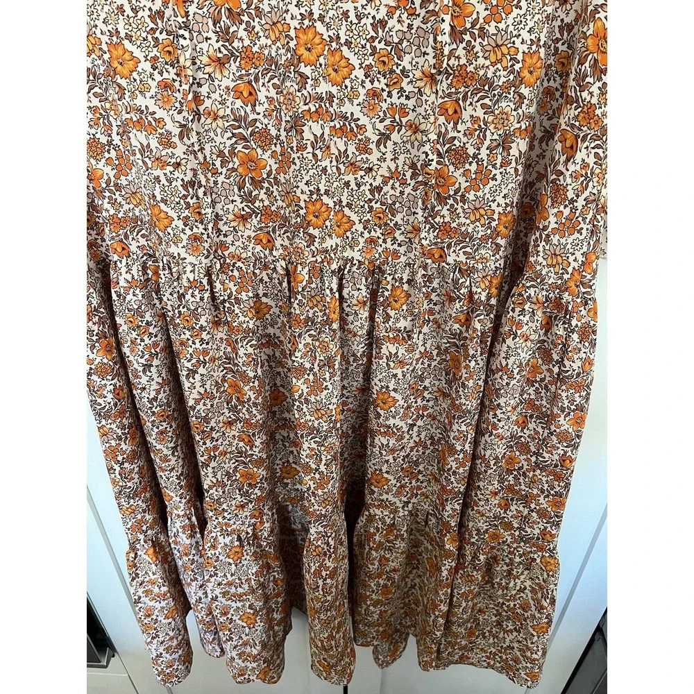 Pink Lily Women's Boho Dress Maxi Orange Floral Flowy Sz XS Cottagecore Country - Picture 5 of 11